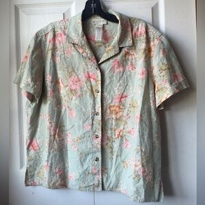 Vintage Jones New York Floral Blouse - Pink and Green